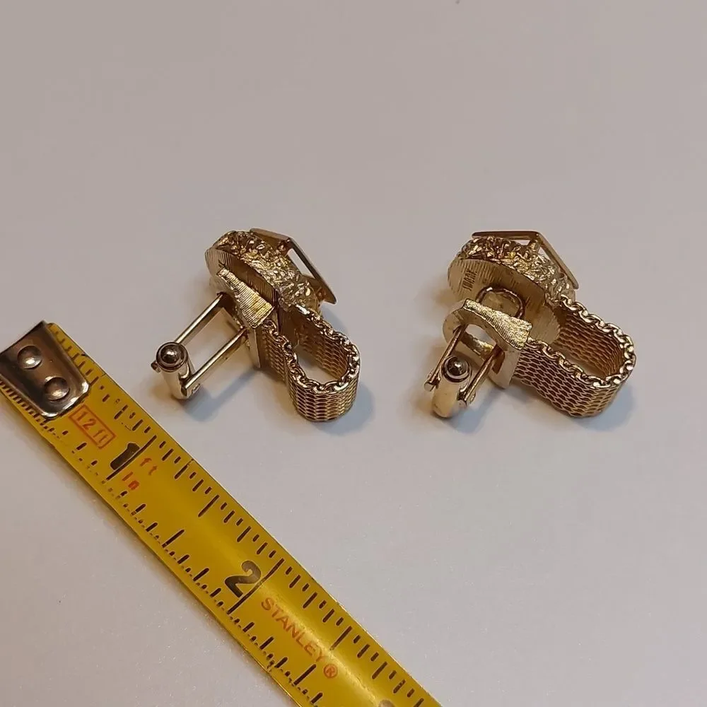 Vintage Swank Mesh Wraparound Cufflinks Gold Tone